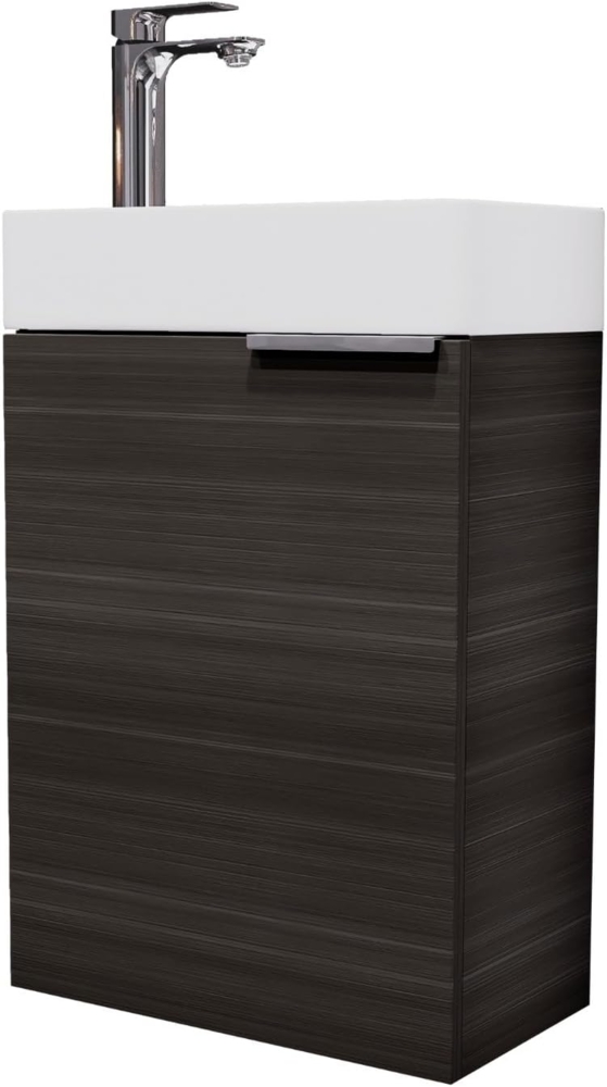 Planetmöbel Waschtisch mit Unterschrank 40cm in Anthrazit mit Waschbecken & Armatur in Chrom, Badmöbel Set für Bad, Gäste WC Bild 1