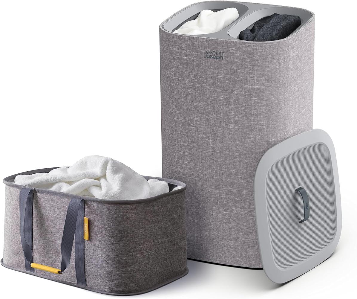 Joseph Joseph Laundry 2er Set - Hold-All 35L Faltbarer Wäschesammler und Tota 60L Wäschekorb mit deckel mit 2 fächer abnehmbaren Taschen - Grau Bild 1