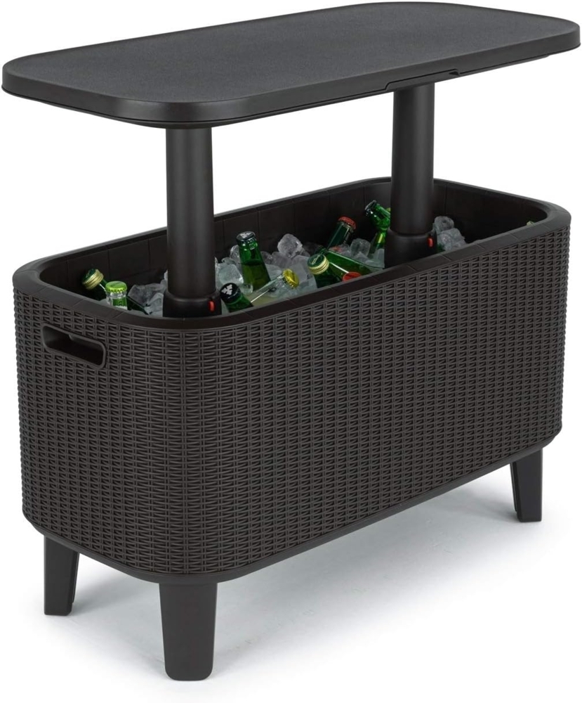 Keter Beistelltisch Bevy Bar mit Kühlmöglichkeit für Getränke und Snacks, Polypropylen, anthrazit, Maße HxTxB 52-75 x 40,5 x 83,5 cm, höhenverstellbar, perfekt für Gartenpartys Bild 1