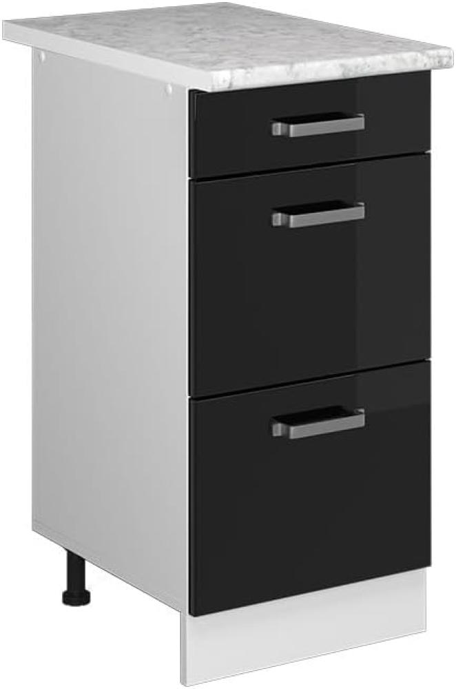 Vicco Küchenunterschrank R-Line, Schwarz Hochglanz/Weiß, 40 cm mit Schubladen, und Arbeitsplatte Bild 1