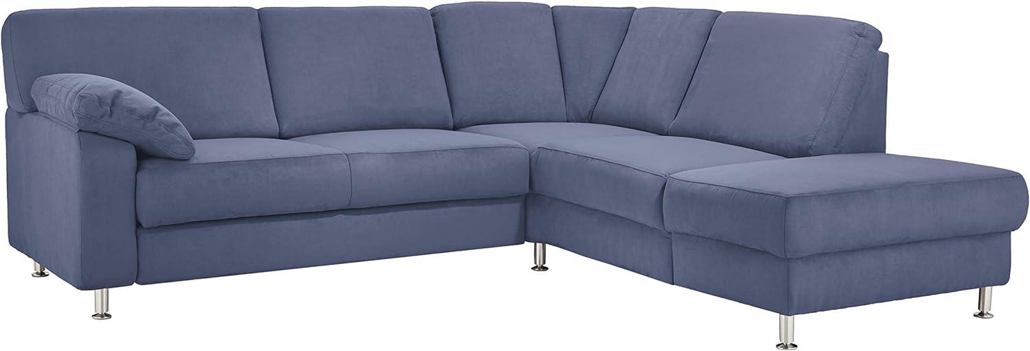 Cavadore Ecksofa Belfast mit Ottomane Polsterecke mit Federkern 243 x 88 x 218 Mikrofaser, Blau, rechts Bild 1