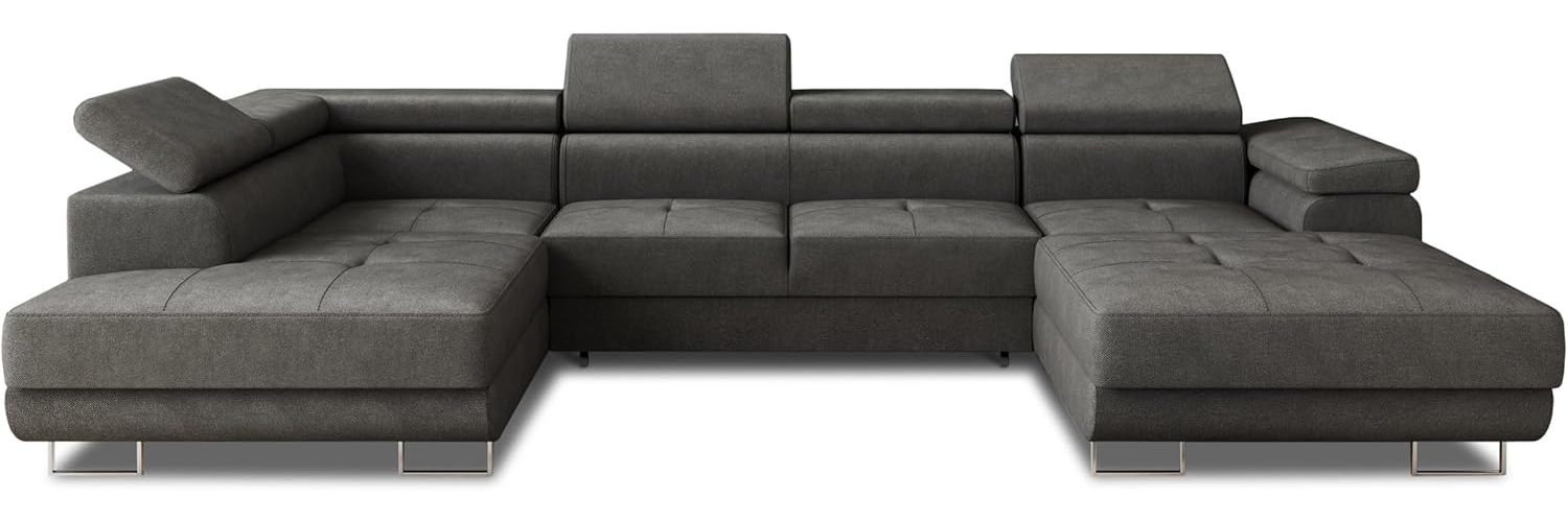 Wohnlandschaft Caris U mit Schlaffunktion, einstellbare Kopfstützen und zwei Bettkästen (Graphit (Kronos 22), Ecksofa Rechts) Bild 1