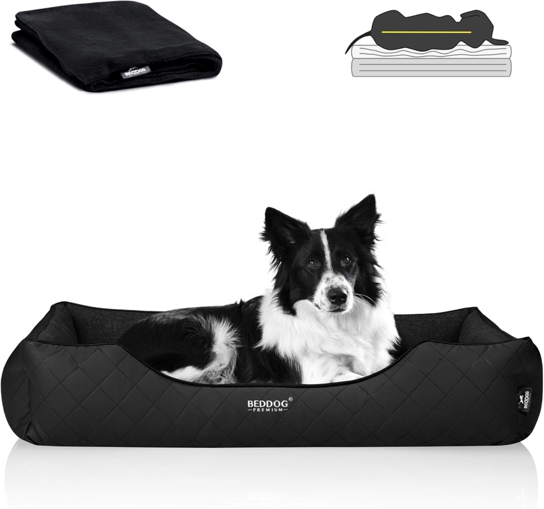 BedDog PREMIUM Orthopädisches Hundebett WUFFI, Memory Foam, mit abnehmbaren Bezug BLACK (schwarz), (XXL) ca. 110x75x25cm Bild 1