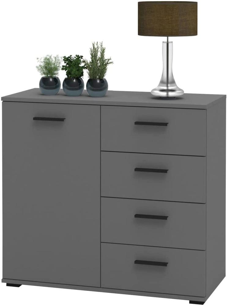 CARO-Möbel Kommode Sideboard Schrank Chicago in grau, mit Tür und 4 Schubladen Highboard Bild 1