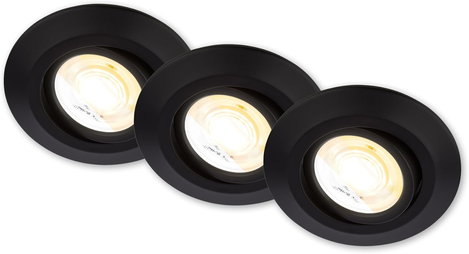 BRILONER - 3er Set LED Einbaustrahler 230V Gehäuse 50% recycelt, Schwenkbar, Ra90, Farbtemperaturwechsel, LED Spot, flach, Deckenspots, Einbauleuchten, 68mm Lochmass, 90x24 mm (DxH), Schwarz Bild 1