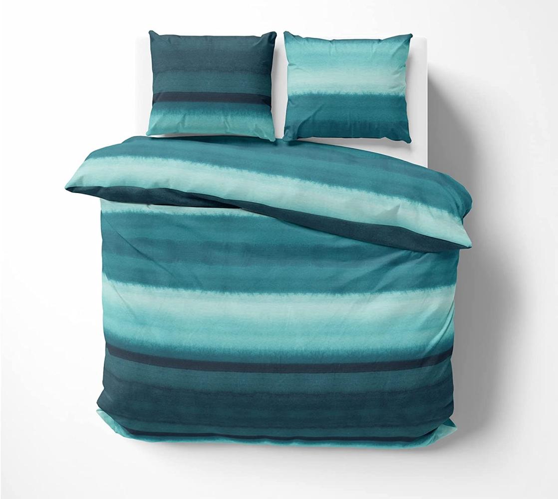 Mako Satin Bettwäsche Watercolor Stripes petrol blau Kissenbezug 40x80 | freundin home collection Bild 1