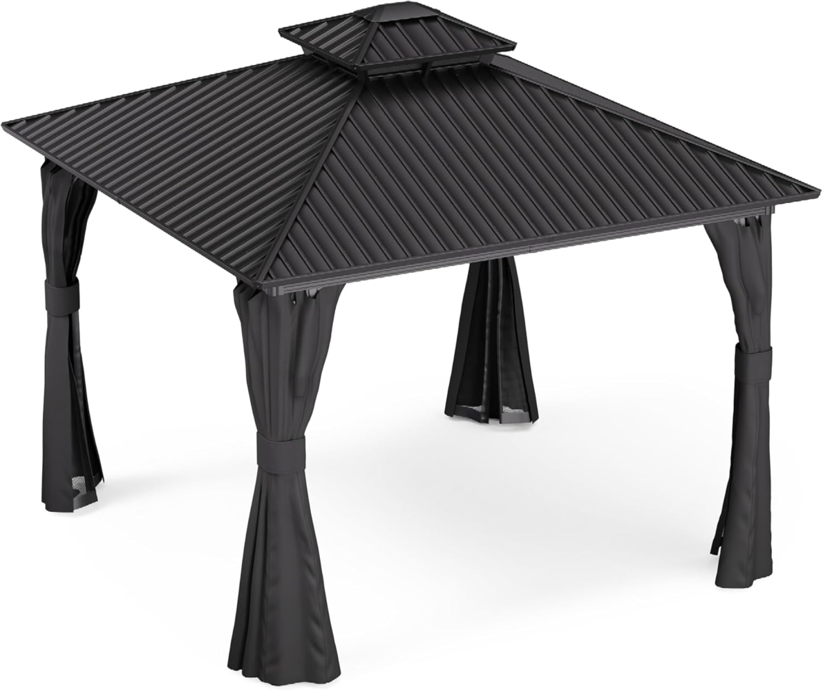 Blumfeldt Pavillon 3x3, Gartenpavillon Wasserdicht Stabil, Aluminiumrahmen & Verzinktes Stahldach, Inkl. Vorhänge & Moskitonetz, UV-Schutz, Wetterfest, Schwarz Bild 1