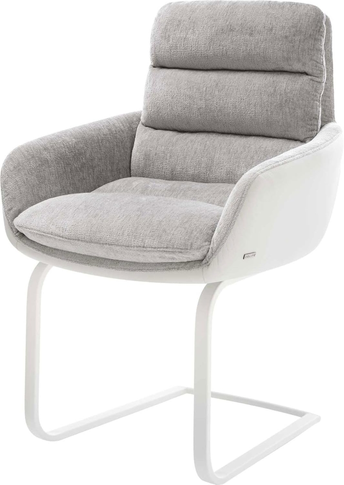 Freischwinger Abelia-Flex mit Armlehnen Materialmix Echtleder Weiß-Silbergrau Freischwinger flach Weiß Bild 1