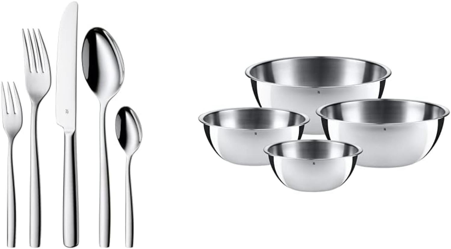 WMF Palma Edelstahl Besteck Set 6 Personen, Essbesteck Set 30 teilig Monobloc-Messer & Gourmet Schüsselset 4-teilig Edelstahl Schüsseln für die Küche 0,75l - 2,75l, Cromargan, stapelbar Bild 1