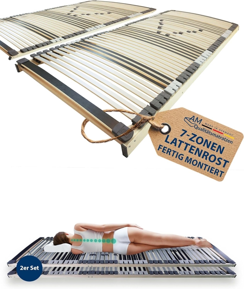 2x Ergonomischer Lattenrost 100x200 cm starr - Lattenrost Set NV - 7-Zonen Lattenrost 100x200 cm Doppelpack - fertig montiert & direkt einsatzbereit - 44 Leisten - Bett-Rost 2er Set - 100/200 Bild 1