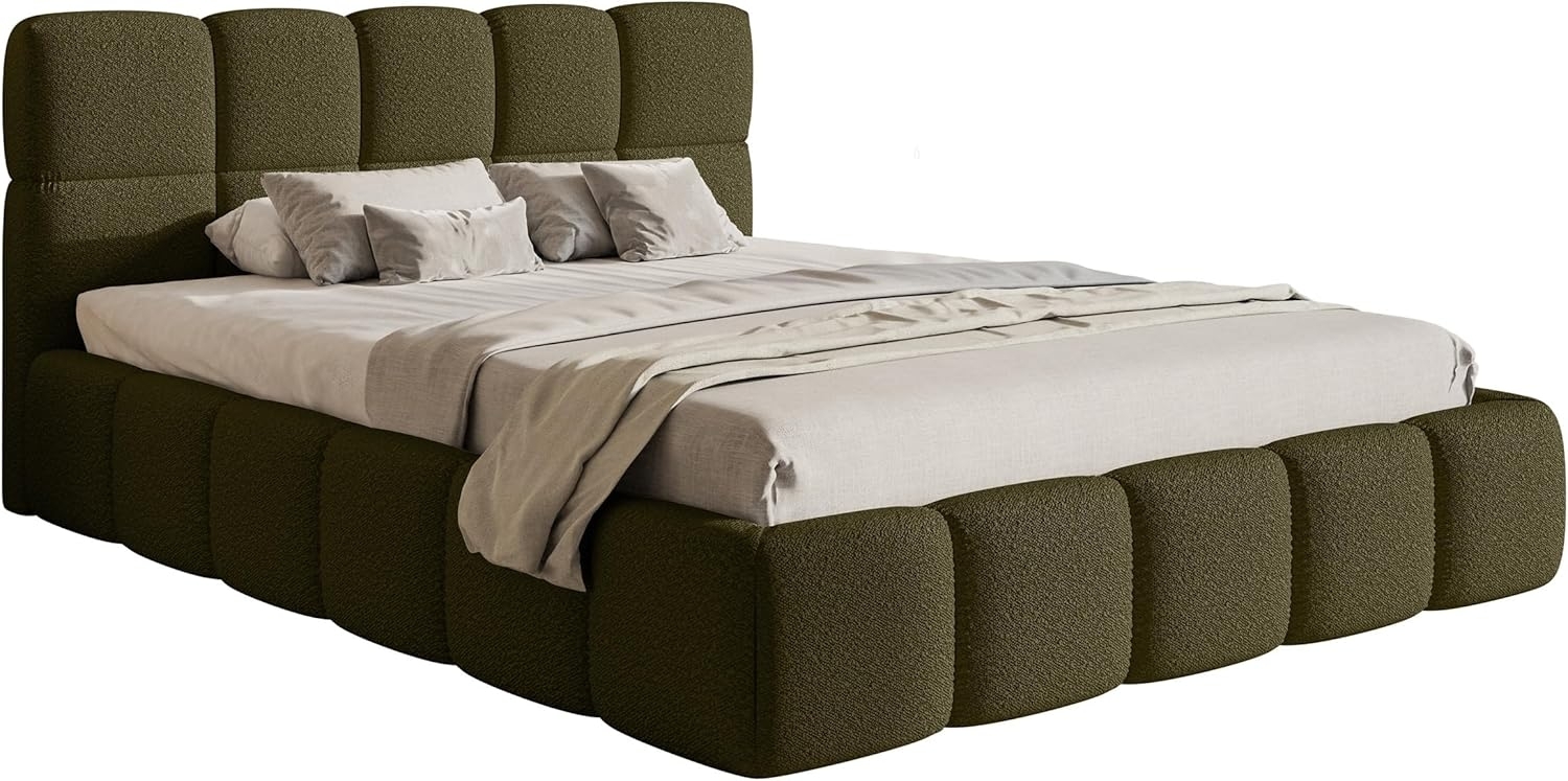 Selsey Bett Polsterbett 160x200 cm Boucle Gewebe Reißfest Cloudy Olivgrün Bild 1