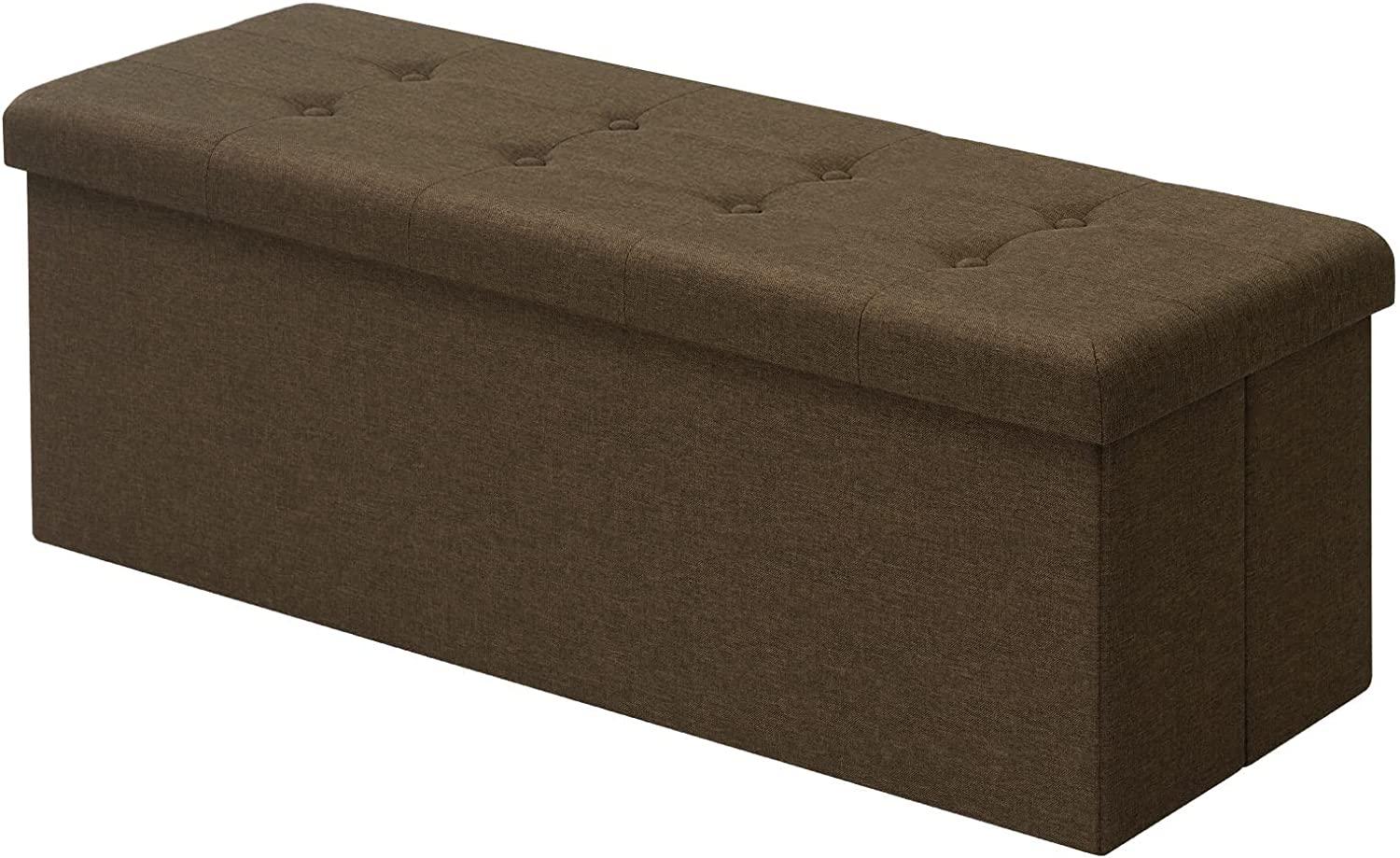 WOLTU Sitzhocker mit Stauraum Sitzbank faltbar Truhen Aufbewahrungsbox, Deckel abnehmbar, Gepolsterte Sitzfläche aus Leinen, 110 x 37,5 x 38 cm, Braun, SH11br-1 Bild 1