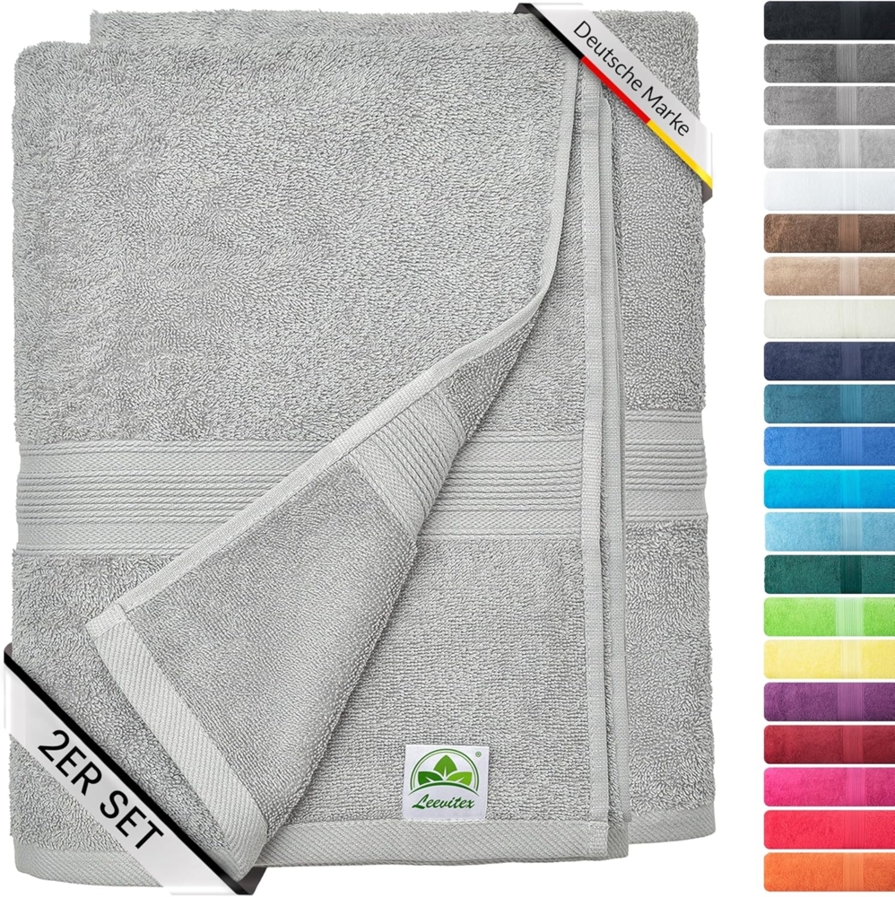 leevitex® Saunatuch Frottee XXL, (2-St), 80 x 200 cm, extra groß & saugfähig, Silber/Hellgrau Bild 1