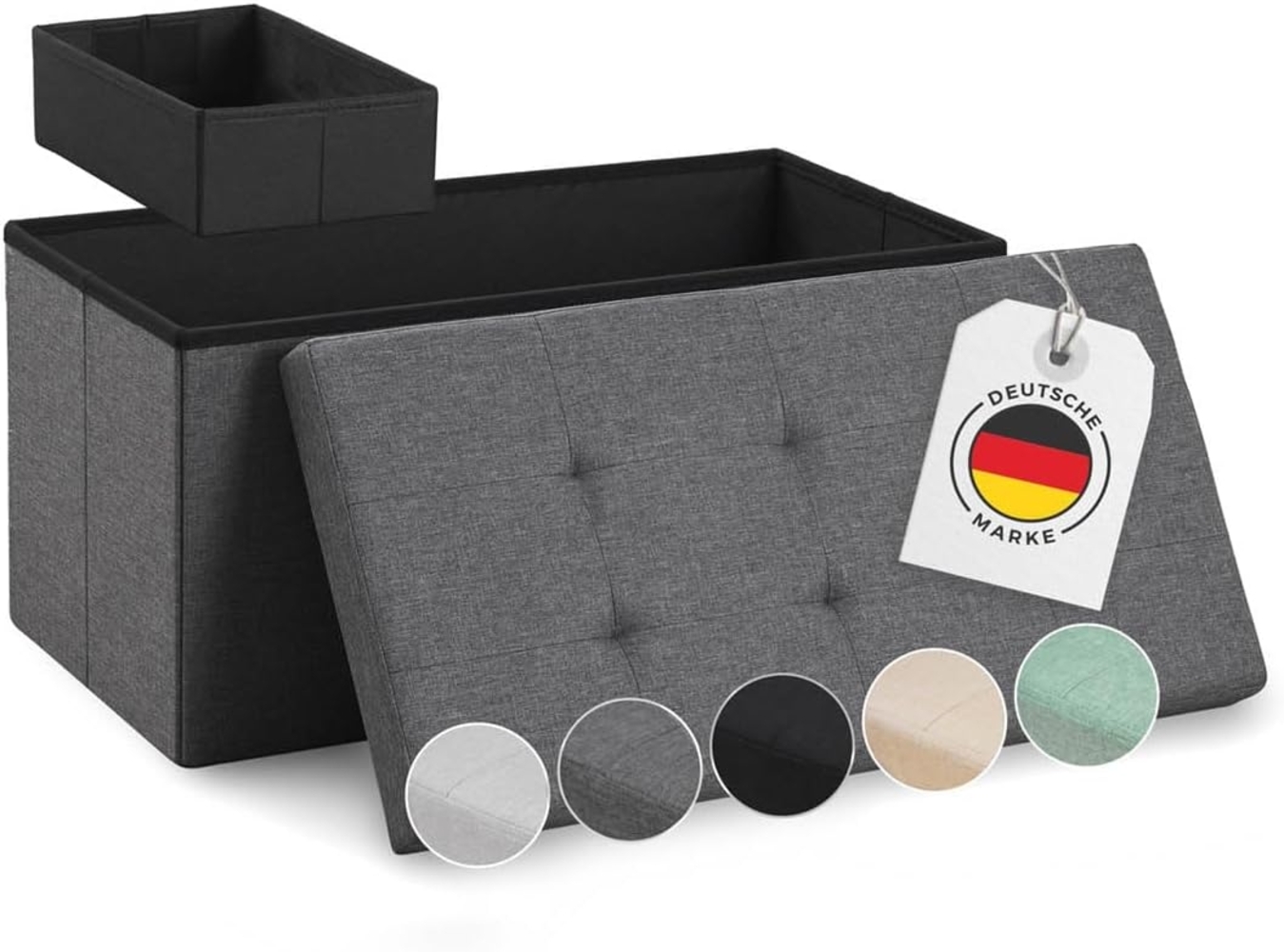 Blumtal Sitzbank mit Stauraum + extra Box - Truhenbank mit Stauraum 76 x 38 x 38 cm - Sitztruhe mit Stauraum - Bequemer Hocker mit Stauraum - Aufbewahrungsboxen - Polsterhocker - Sitzbox in Anthrazit Bild 1