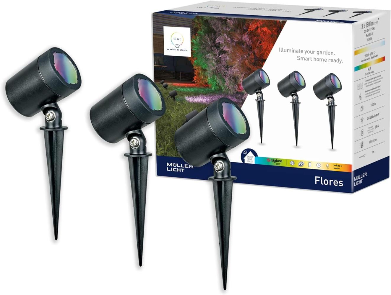 Müller Licht tint 3er Set LED Gartenspot Flores Gen2 19,5 x 6,5 cm RGBW Bild 1