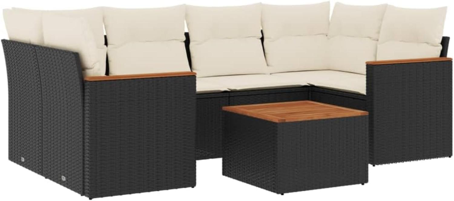 vidaXL 7-tlg. Garten-Sofagarnitur mit Kissen Schwarz Poly Rattan 3258199 Bild 1