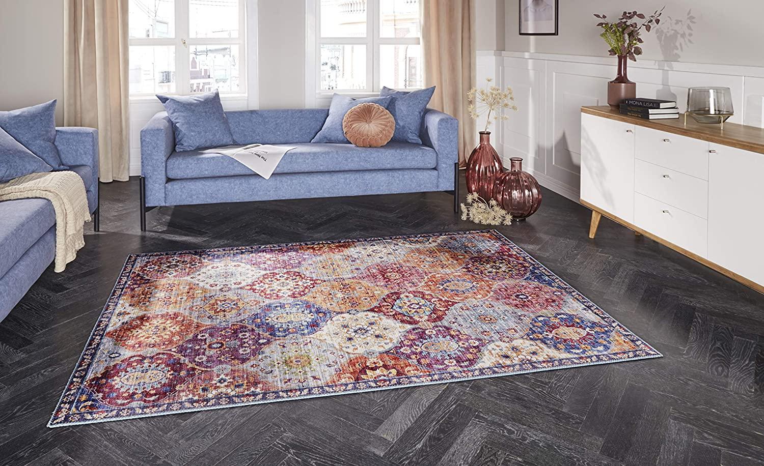 Kurzflor Teppich Kashmir Ghom Bunt - 200x290x0,7cm Bild 1