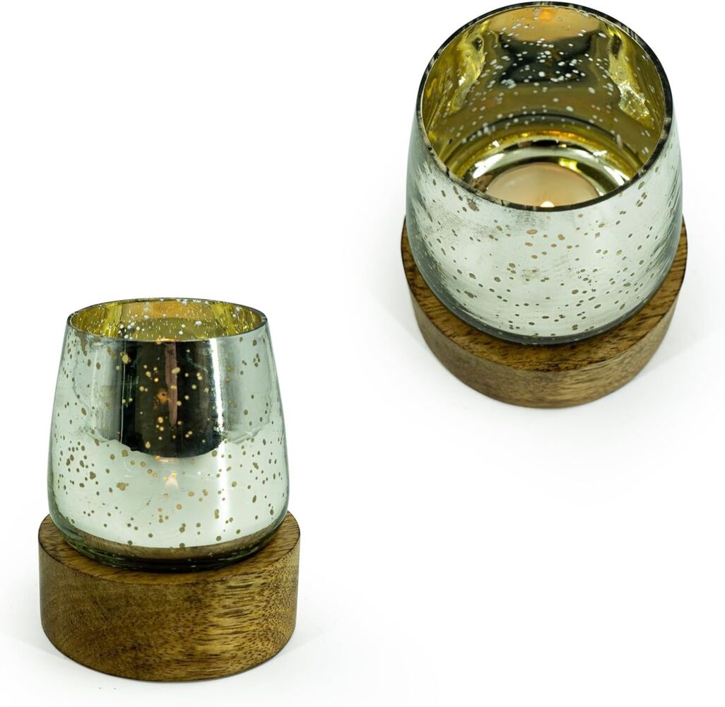 HTI-Living Mangoholz/Glas Windlicht 2er Set Bild 1