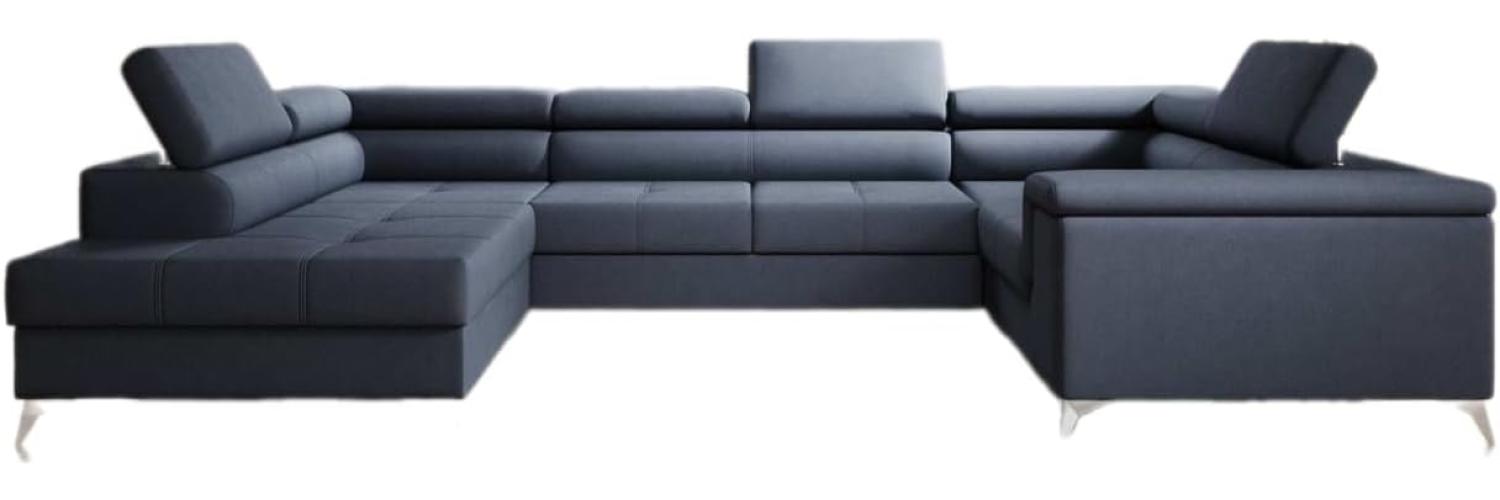 Designer Sofa Torino mit Schlaf- und Klappfunktion Stoff Blau Links Bild 1