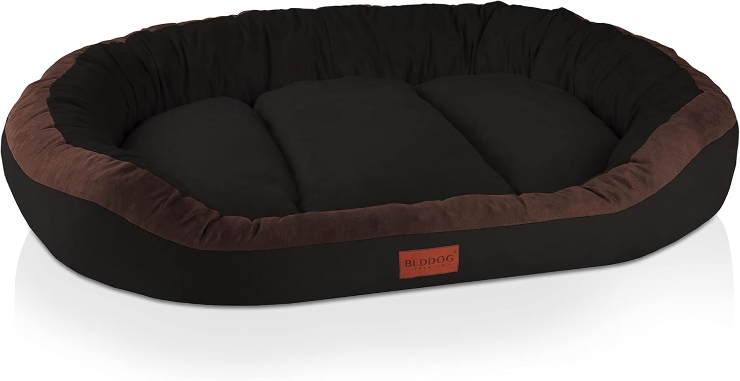 BedDog PRINS PREMIUM Hundebett, aus strapazierfähigem Alicante-Gewebe, Hundesofa mit Seiten, ovales Kissen für Ihr Haustier, Hundecouch XXL, BLACK-FIELD (schwarz/braun) Bild 1