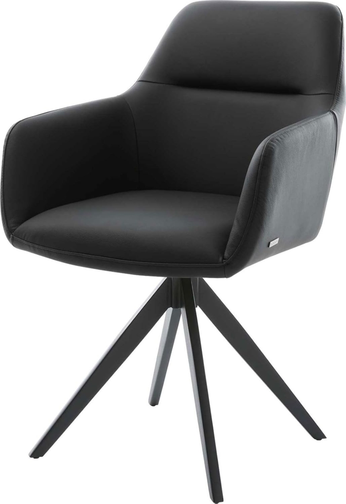 Esszimmerstuhl Pejo-Flex Echt-Leder Schwarz Kreuzgestell kantig Schwarz Taschenfederkern Bild 1