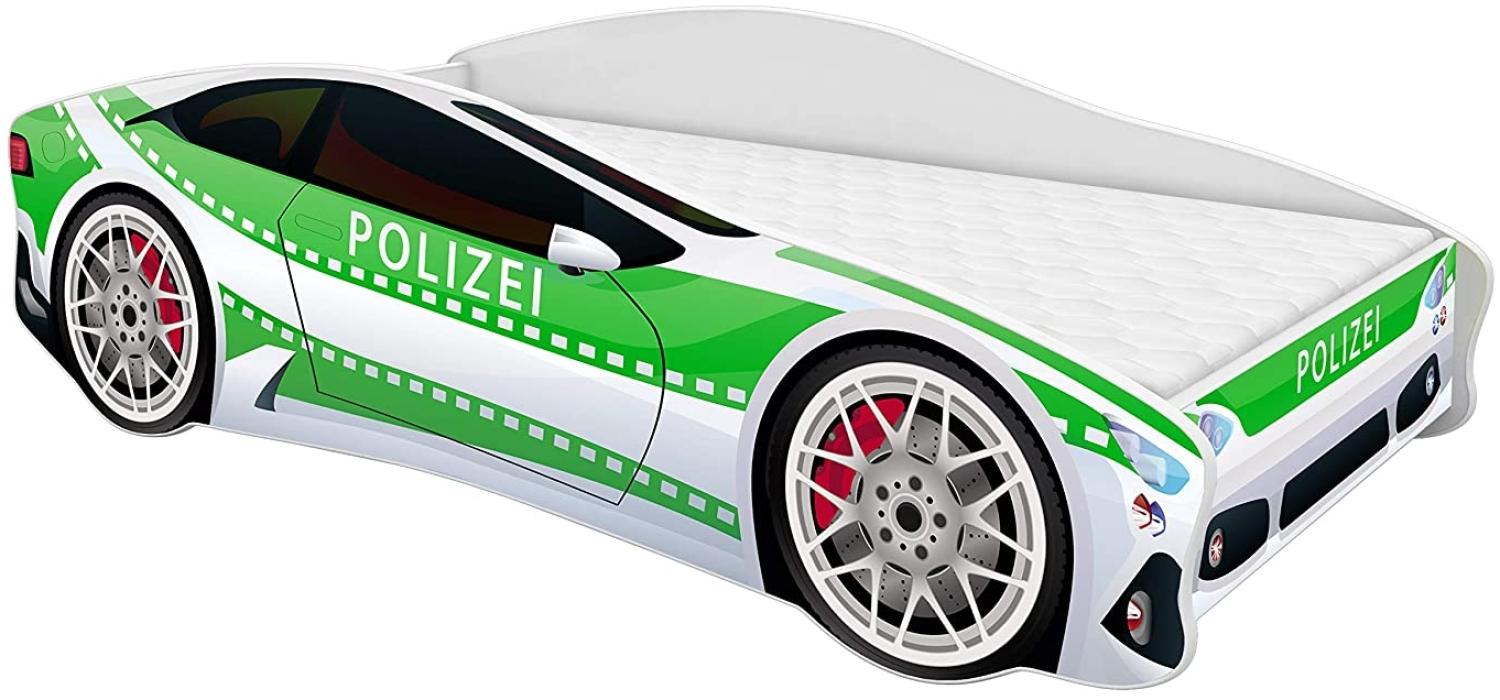 ACMA Kinderbett Auto-Bett Polizei mit Rausfallschutz, Lattenrost und Matratze (Polizei 2, 140x70 cm) Bild 1
