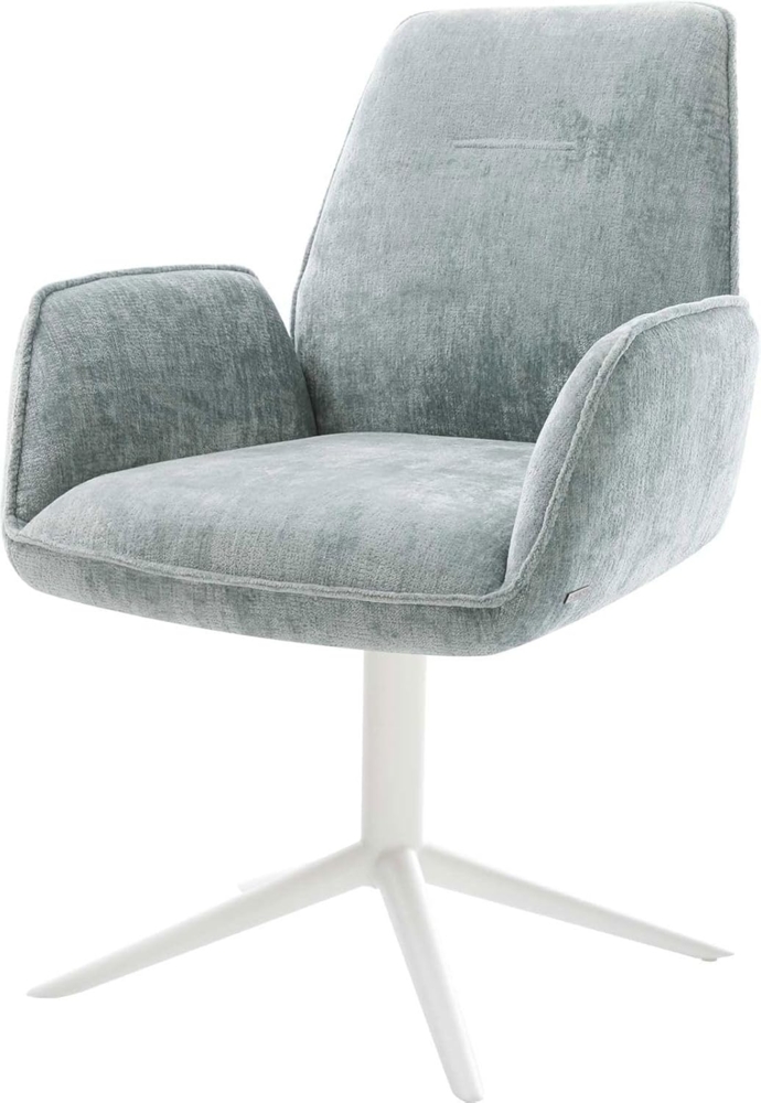 Drehstuhl Zoa-Flex Chenille Pastellblau Fußkreuz Weiß 360° drehbar Wippfunktion Taschenfederkern Bild 1