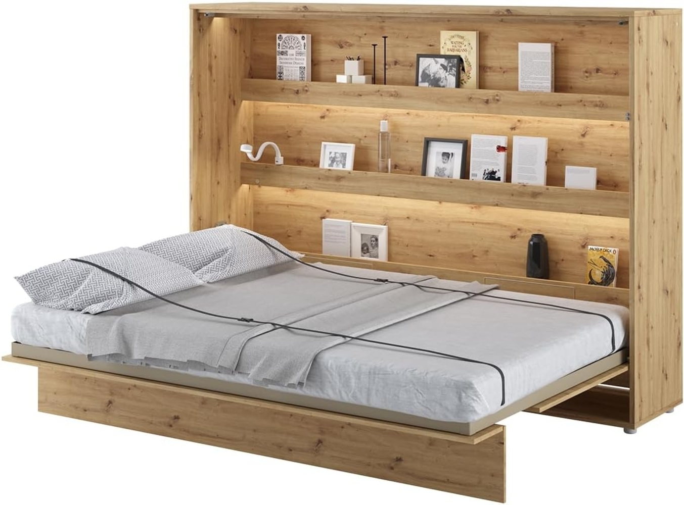 MEBLINI Schrankbett Bed Concept - BC-04 - 140x200cm Horizontal - Artisan Eiche mit Matratze - Wandbett mit Lattenrost - Klappbett mit Schrank - Wandklappbett - Murphy Bed - Bettschrank Bild 1