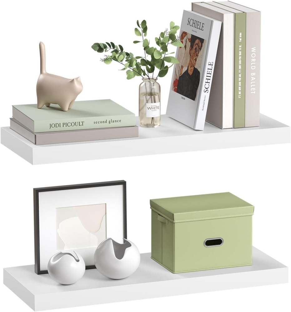 eSituro Wandregal, schwebendes weißes Regale für Wandmontage, 2er-Set Schweberegal Hängeregal Wandbrett im Wohnzimmer Schlafzimmer Küche Badezimmer, 60 x 3,8 x 22,9 cm Bild 1