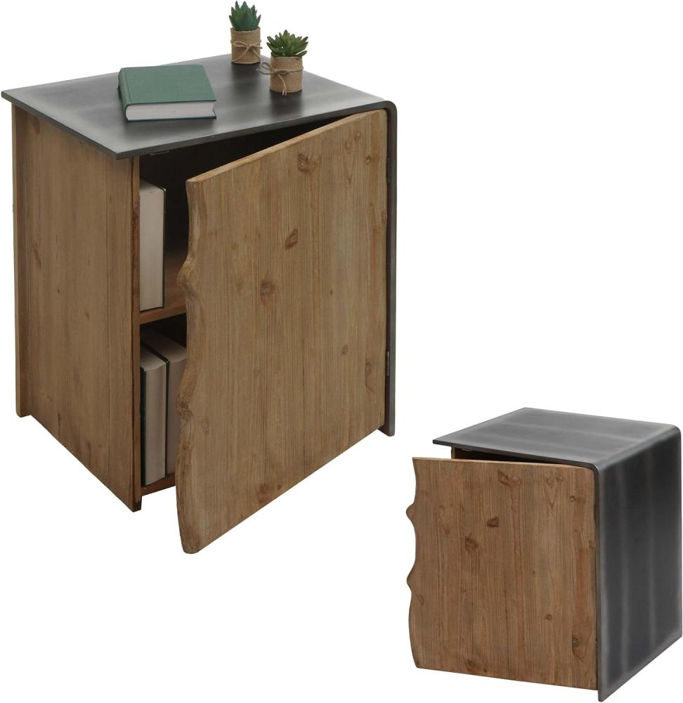 Beistelltisch HWC-L76, Kommode Nachttisch Schrank, Industrial Massiv-Holz MVG 60x50x40cm, natur mit Metall-Optik Bild 1