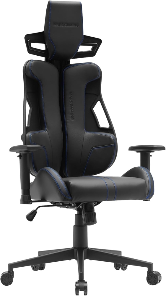 MARSGAMING MGC-Elite, Ergonomischer Gaming-Stuhl, Flexibler Anpassbarer Rückenlehne, 2D Verstellbare Armlehnen, Kippbarer Sitz, PU-Leder Finish, Bürostuhl XL-Rollen, Klasse 4 Gasdruckfeder, Blau Bild 1