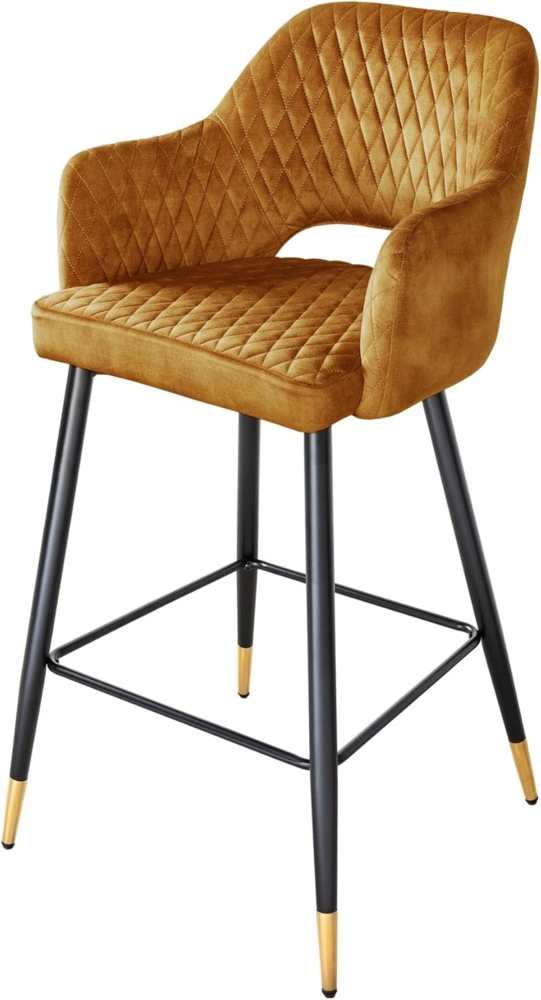 riess-ambiente Barhocker PARIS senfgelb / schwarz-gold (Einzelartikel, 1 St), Samt · mit Armlehne · Metall · Esszimmer · Retro Bild 1