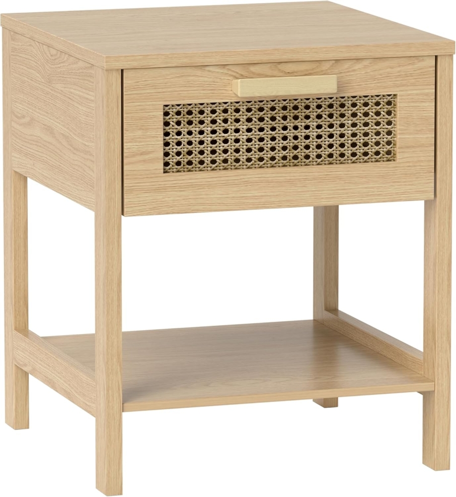 HOMCOM Nachttisch Nachtschrank Beistelltisch (natürlicher Nachtkommode mit Schublade, 1-St, Rattan-Design), MDF, Natur Bild 1