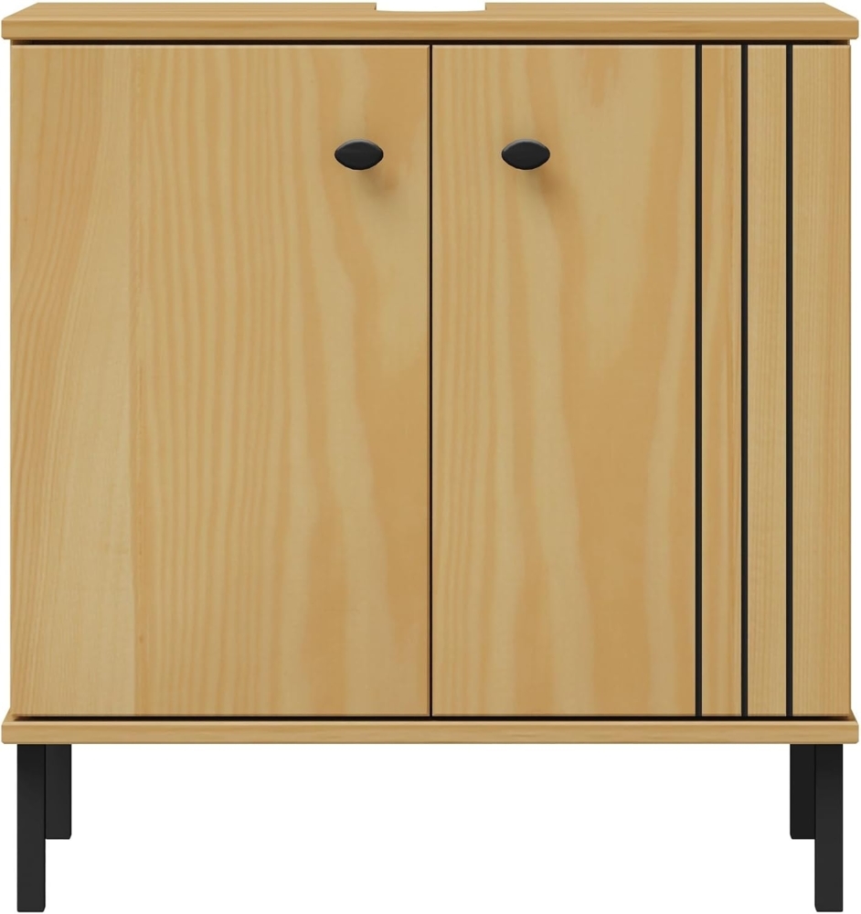 Woodroom Waschbeckenunterschrank Eleganter Massivholzschrank Sevilla Badezimmerschrank aus Kiefer eichefarbig lackiert 62 x 65 x 40 cm, Badmöbel Bild 1