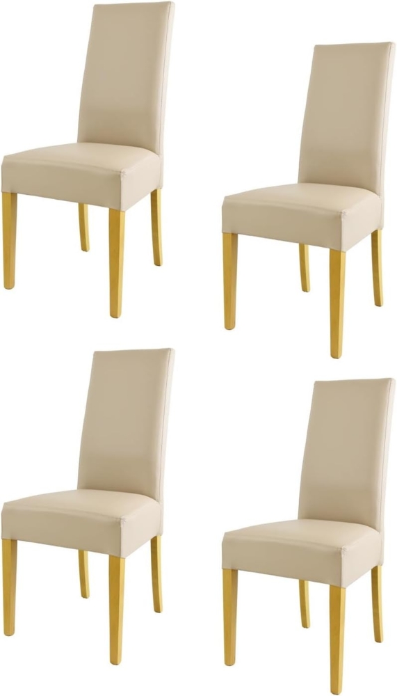 Tommychairs - 4er Set Moderne Stühle Luisa für Küche und Esszimmer, robuste Struktur aus lackiertem Buchenholz Farbe Eiche, Gepolstert und mit Kunstleder in der Farbe Leinen bezogen Bild 1