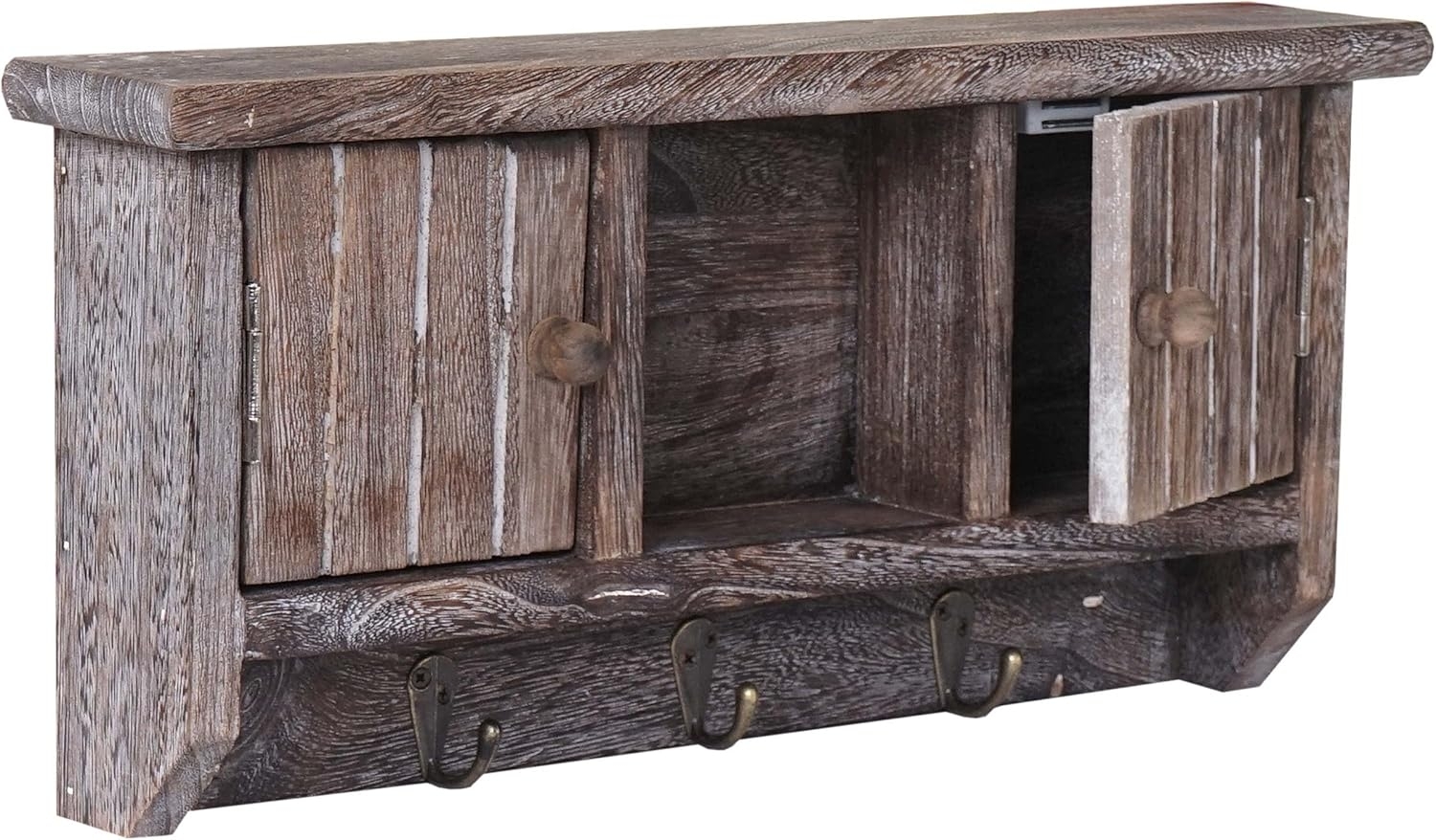 Schlüsselbrett HWC-A48, Schlüsselkasten Schlüsselboard mit Türen, Massiv-Holz MVG-zertifiziert ~ shabby braun Bild 1