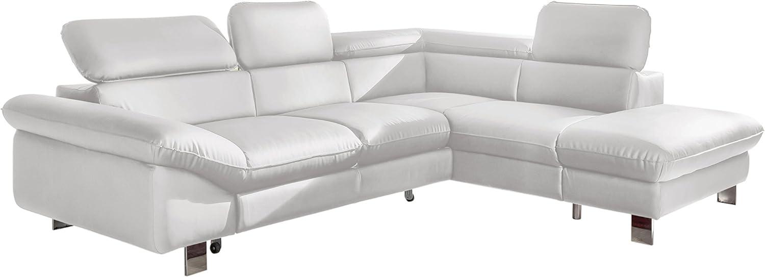 Mivano Ecksofa Driver mit Schlaffunktion und Stauraum / Ledersofa in L-Form mit Ottomane rechts / Inkl. verstellbare Kopfstützen / 266 x 73 x 214 / Kunstleder weiß Bild 1