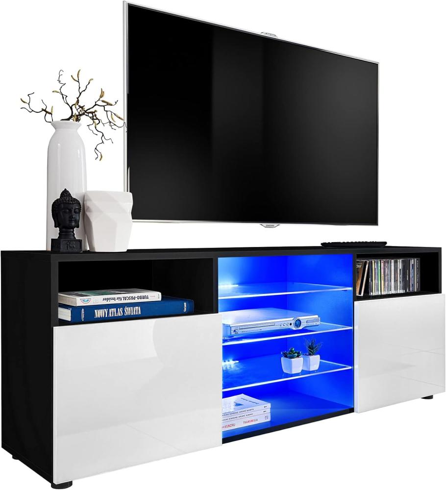Generic ExtremeFurniture T38 TV Lowboard, Karkasse in Schwarz Matt/Front in Weiß Hochglanz ohne LEDs Bild 1