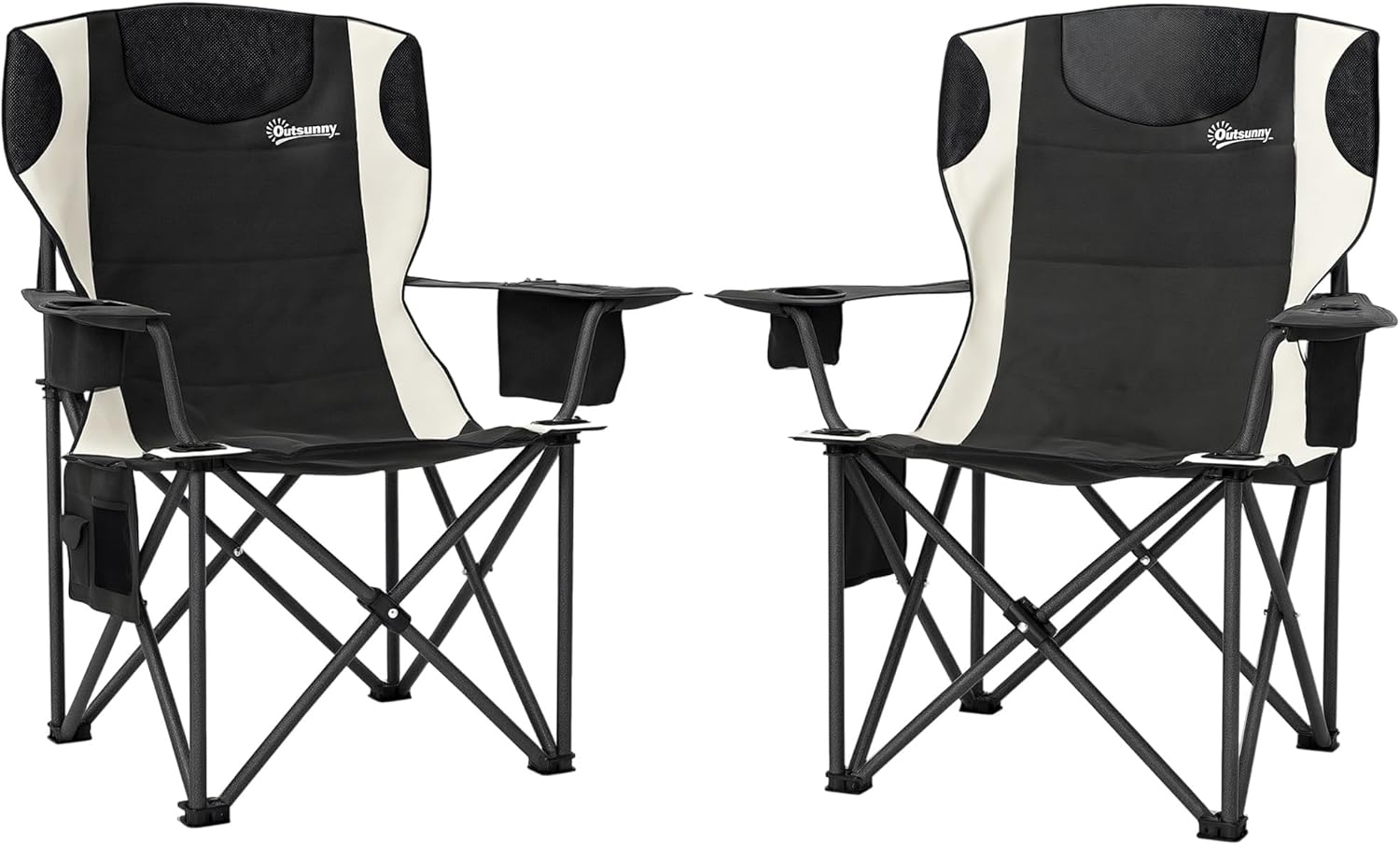 Outsunny Campingstuhl mit Armlehnen Getränkehalter Kopfstütze Kühltasche (2er Set Faltstuhl, 2 St), bis 120kg belast, gepolstert, für Garten, Camping Bild 1