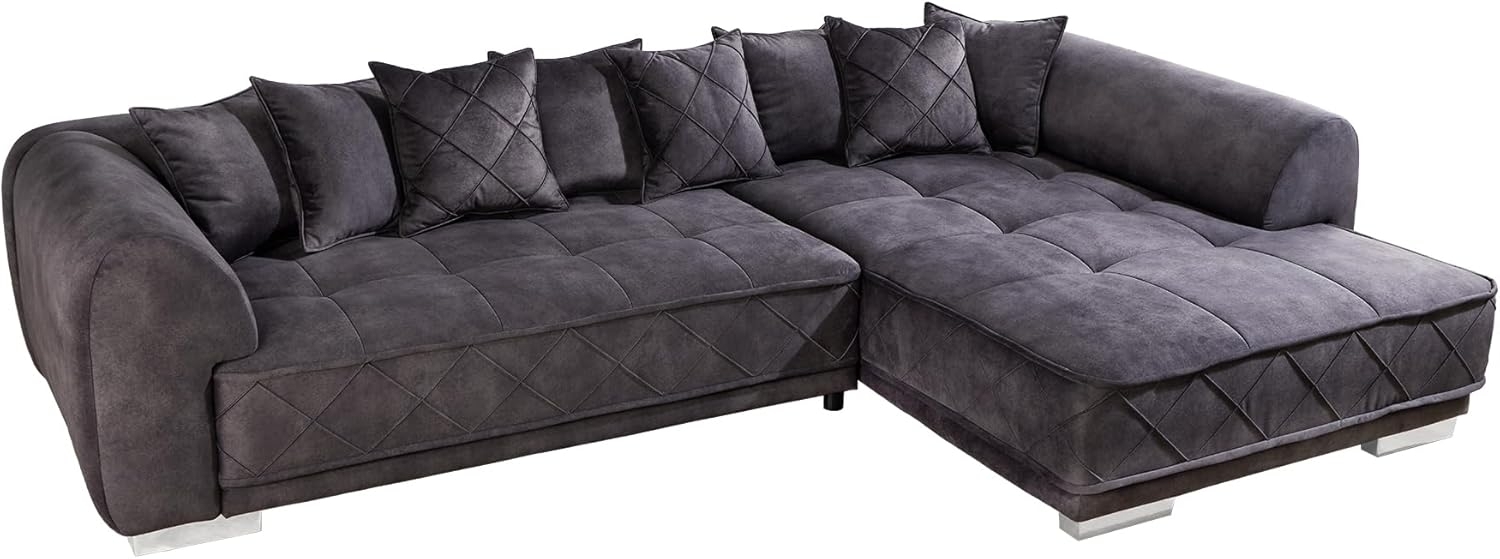 riess-ambiente Ecksofa DECADENCIA 320cm dunkelgrau · XXL Couch aus Samt inkl. 8 Kissen, Einzelartikel 1 Teile, Big-Sofa in L-Form · Ottomane beidseitig montierbar · Modern Design Bild 1