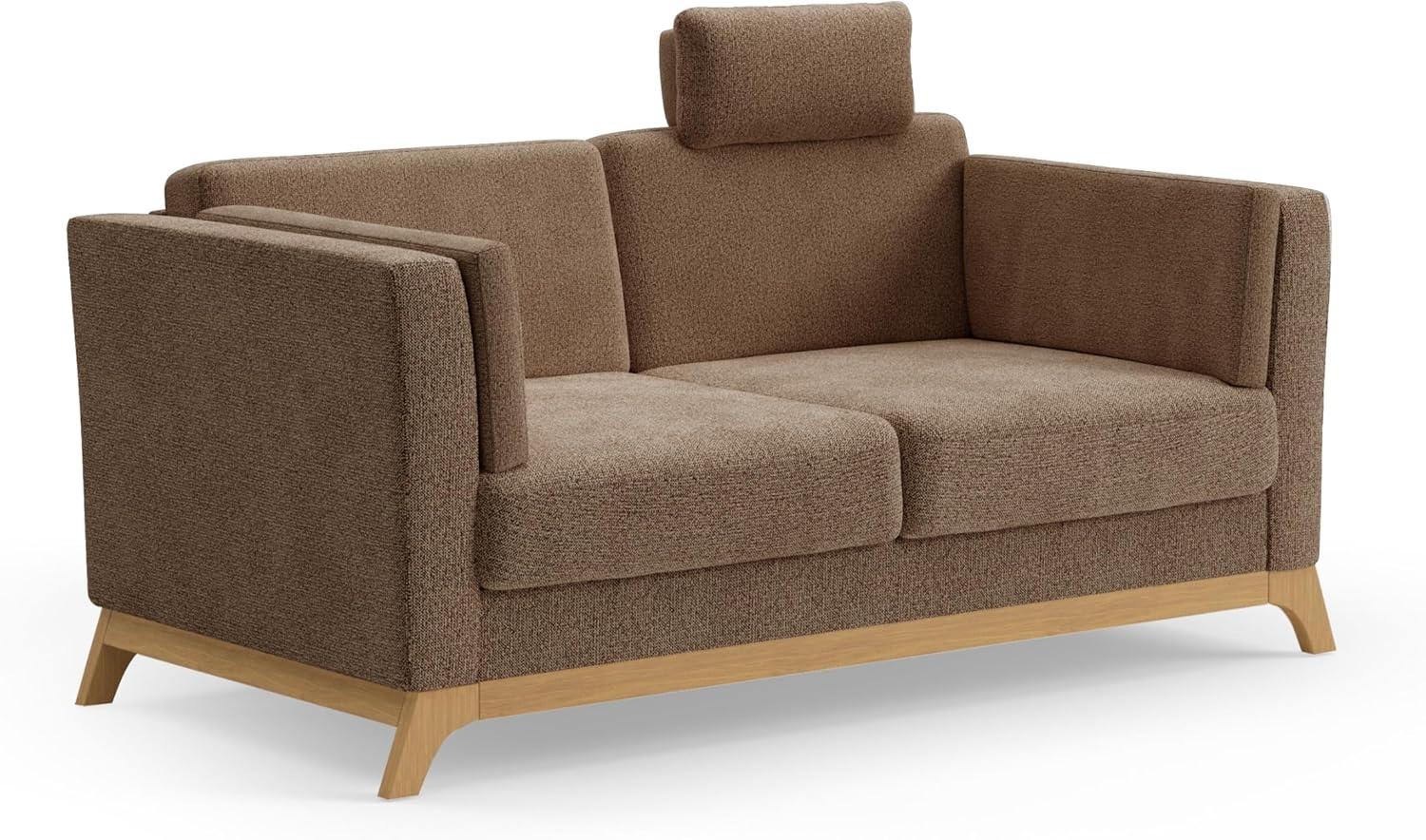 Cavadore 2,5er-Sofa Vida / 2,5-Sitzer Couch im trendigen Design mit massivem Holzrahmen in Eiche, Kopfstütze mit Kuschelkissen / 183 x 84 x 93 / Chenille, Rotbraun Bild 1