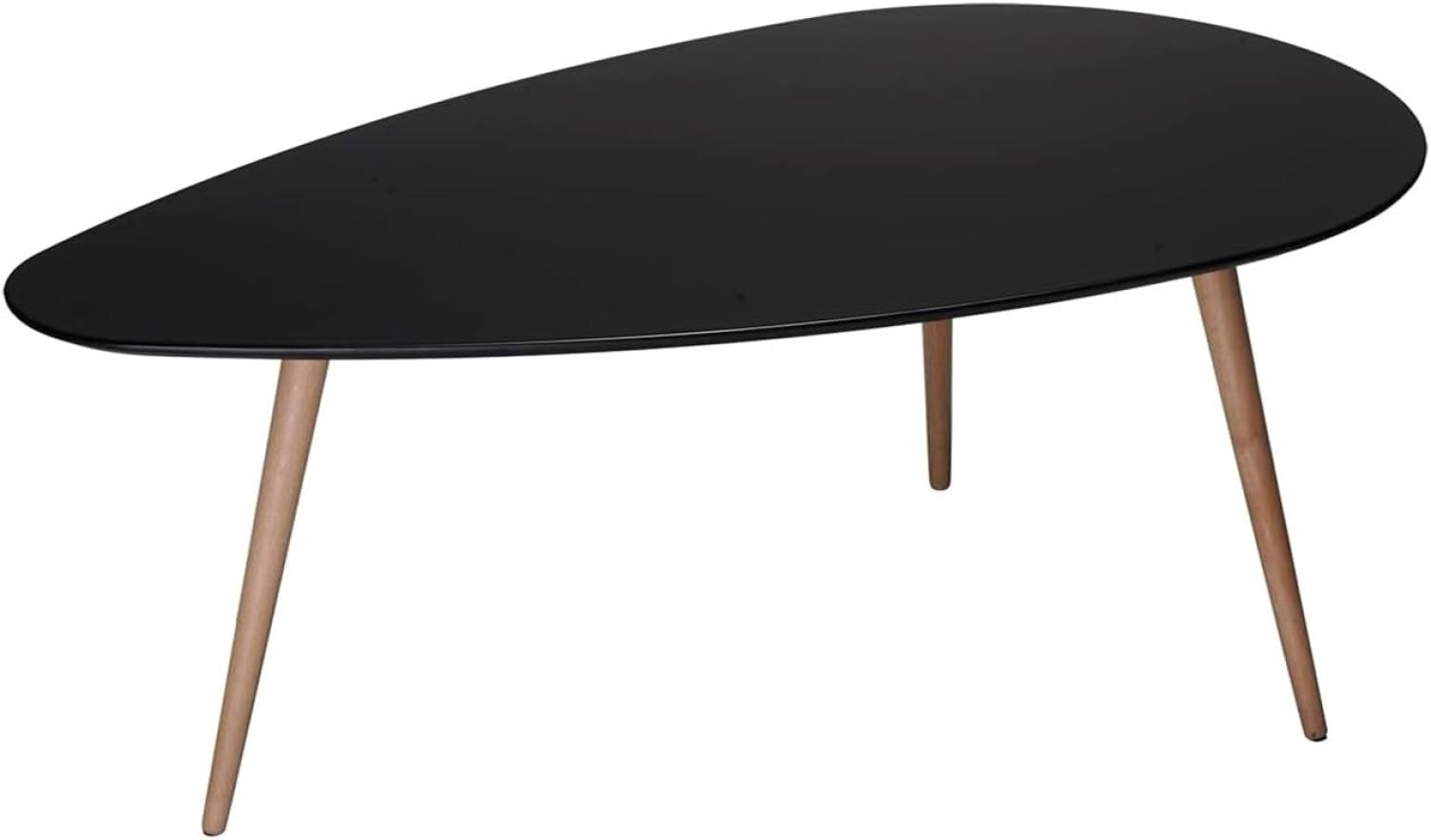 Ibbe Design Oval Rund Schwarz Couchtisch Modern Skandinavisch Retro Kaffeetisch Beistelltisch MDF Fly, Natur Massiv Buche Holz Beine, 116x66x45 cm Bild 1