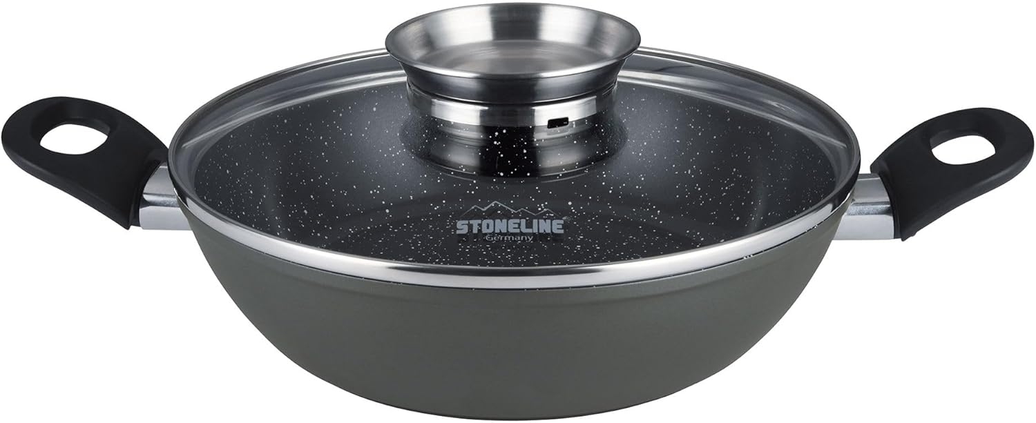 STONELINE Servierpfanne, Aluminium (Set, 1-tlg, 1x Servierpfanne, 1x Aroma-Glasdeckel), mit echten Steinpartikeln, induktionsgeeignet, Designed in Germany Bild 1