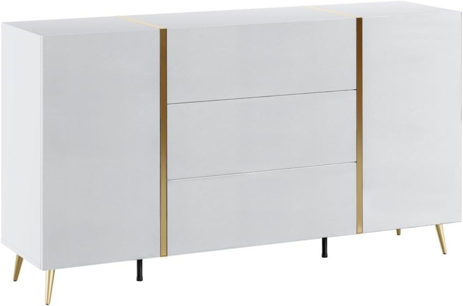 Vente-unique - Sideboard mit 2 Türen & 3 Schubladen - Weiß glänzend & Goldfarben - MARZIALO Bild 1