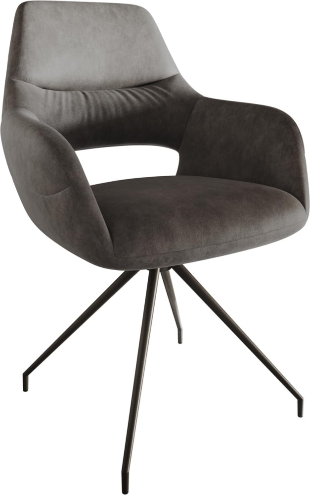 Esszimmerstuhl Yago-Flex mit Armlehnen Mikrofaser Anthrazit Vintage Kreuzgestell konisch Schwarz Taschenfederkern Bild 1