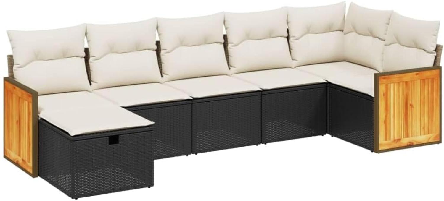 vidaXL 7-tlg. Garten-Sofagarnitur mit Kissen Schwarz Poly Rattan 3265746 Bild 1