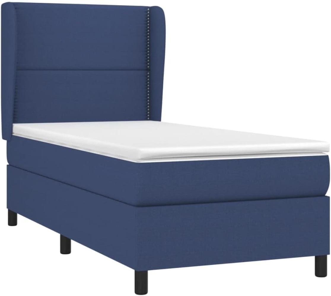 vidaXL Boxspringbett mit Matratze Blau 100x200 cm Stoff 3127867 Bild 1