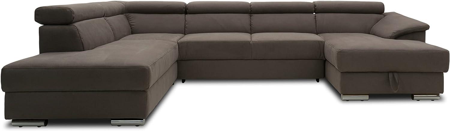 DOMO Collection David FK Wohnlandschaft, Sofa mit Schlaffunktion und Bettkasten in U-Form, Schlafsofa mit Federkern und Rückenfunktion, Polsterecke, Schlamm, 166 x 337 x 232 cm Bild 1