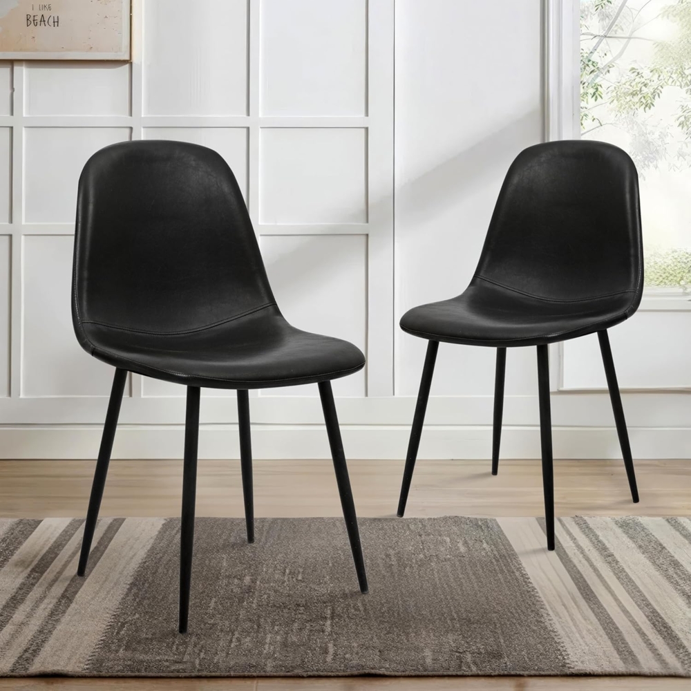 CangLong Satz von 2 Esszimmerstühlen Retro gepolsterte Küchenstühle für Küche Esszimmer, Kunstleder Esszimmerstuhl mit Metallbeinen, Schwarz Bild 1