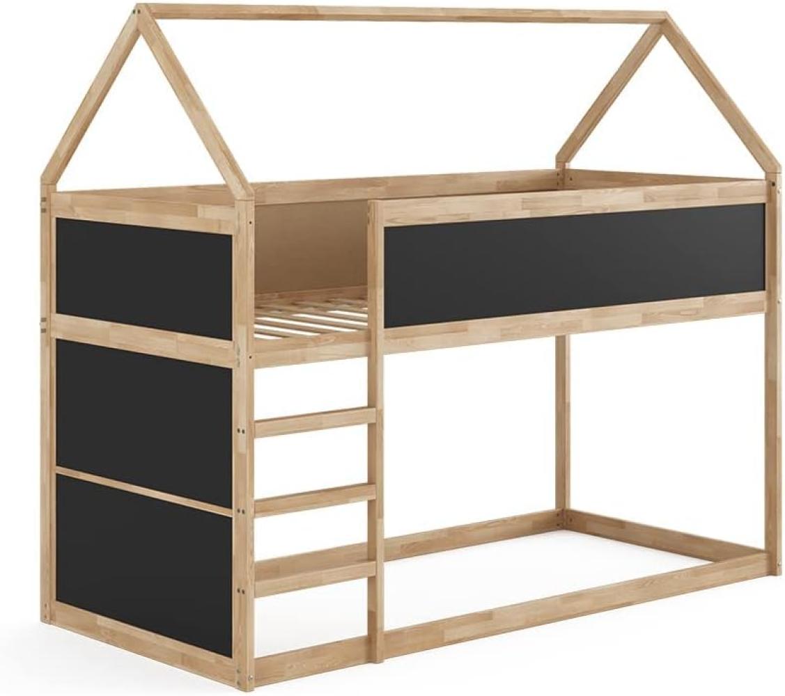 VitaliSpa Kinderstockbett Doppelstockbett Etagenbett Pinocchio Natur Anthrazit modern 205x175 cm Kinderzimmer, mit Rausfallschutz Massivholz Lattenrost Bild 1